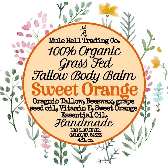 100% Organic, Grass Fed, Sweet Orange Tallow Body Balm