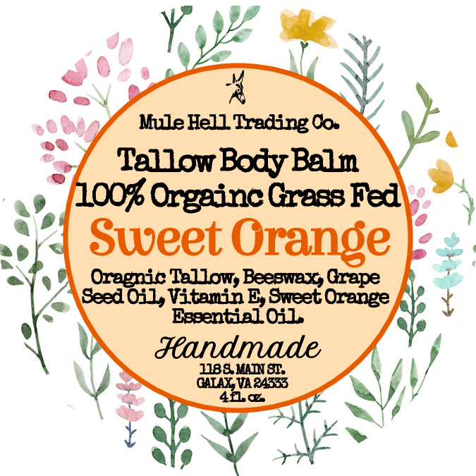 100% Organic, Grass Fed, Sweet Orange Tallow Body Balm