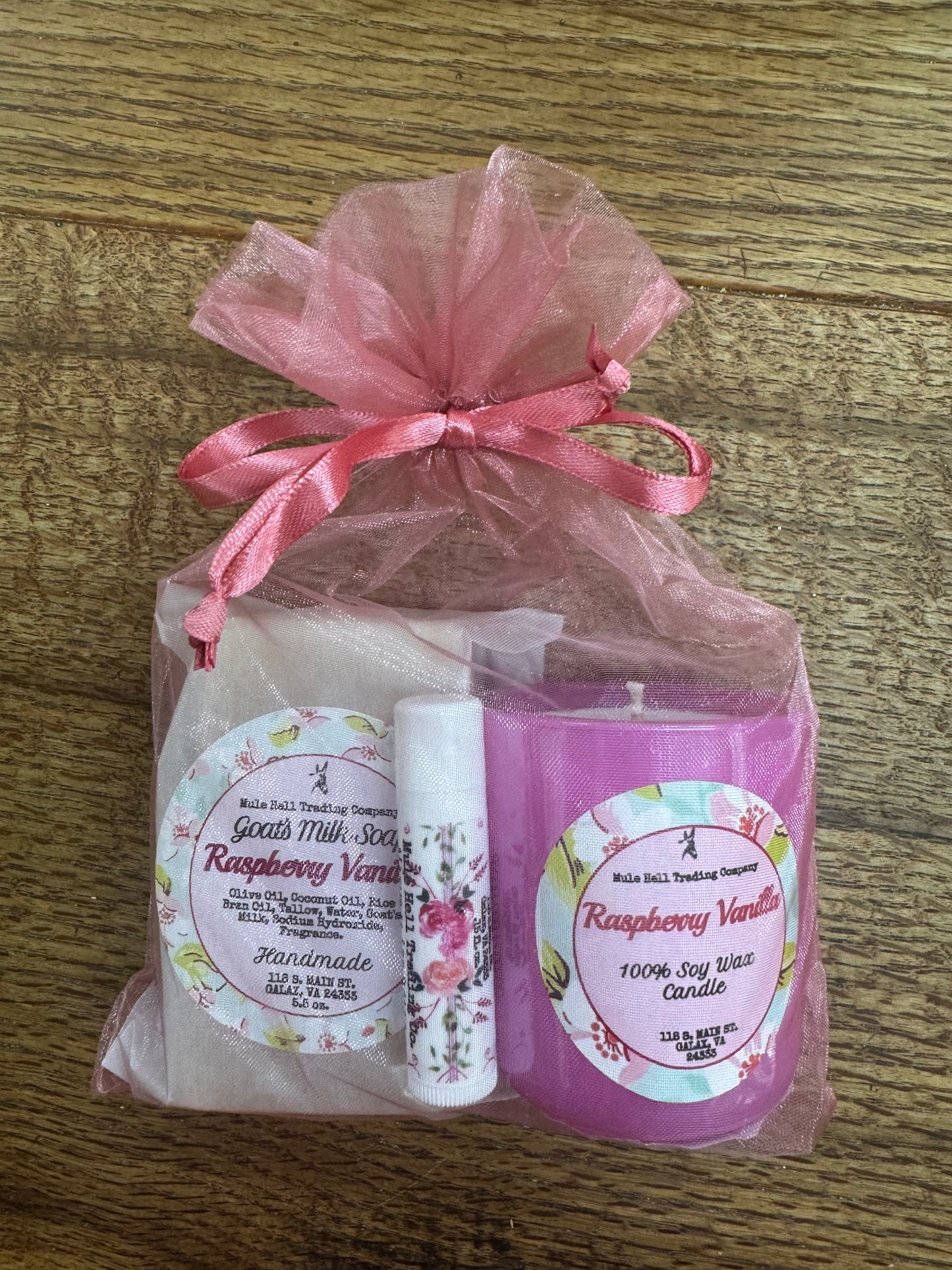 Raspberry Vanilla Soap, Candle, and Lip Balm Gift Set