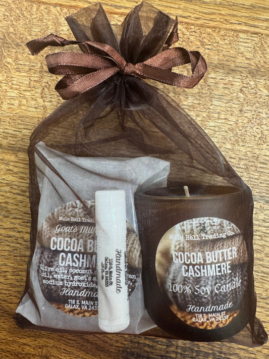 Cocoa Butter Cashmere Soap, Candle, and Lip Balm Gift Set