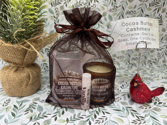 Cocoa Butter Cashmere Soap, Candle, and Lip Balm Gift Set