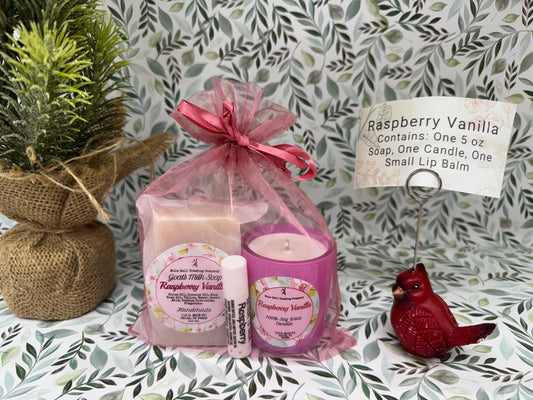 Raspberry Vanilla Soap, Candle, and Lip Balm Gift Set