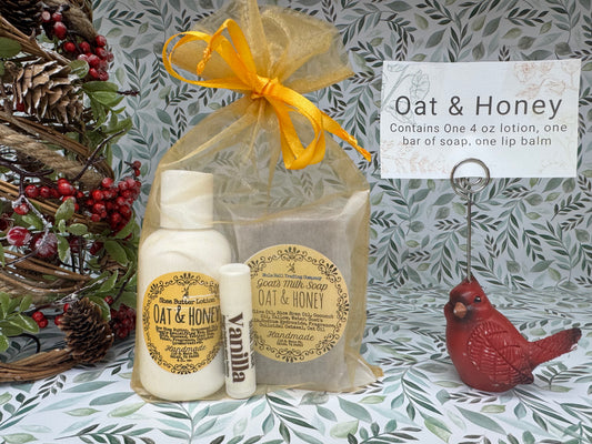 Oat and Honey Soap, Lotion, and Lip Balm Gift Set