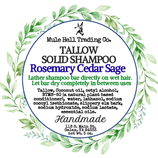 Rosemary Cedar Sage Tallow Shampoo Bar
